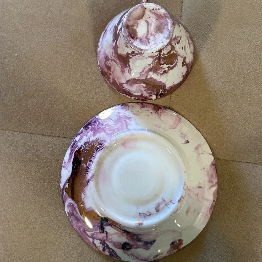 Sascha Brastoff Sacha Surf Ballet Pink Gold Teacup Tea Cup saucer Plate